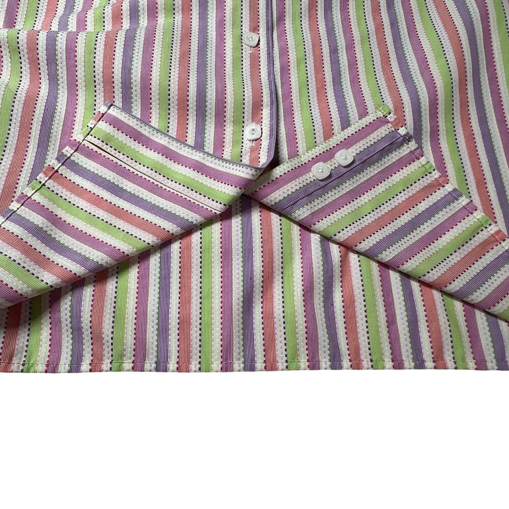 FOXCRAFT Button Down Shirt Womens 14 Pink Green Stripe Long Sleeve Wrinkle Free - Picture 4 of 11